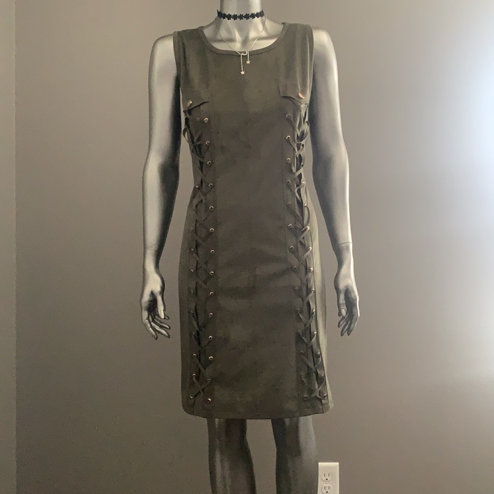 INC Lace Up Faux Suede Dress